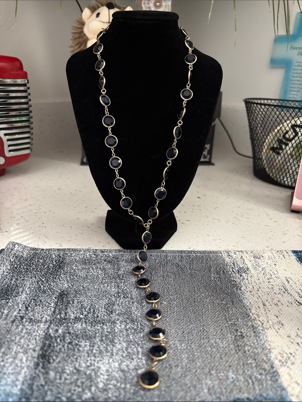 Chico's Gold-Tone Long Necklace with Black Round Accents